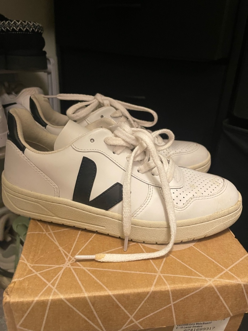 Veja White Leather Sneakers with Black V Logo